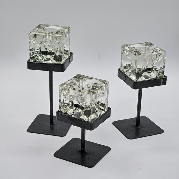 'Ice Cubes in Glass' Candlestick Holders - MCM Vintage Peill & Putzler Style (3) - Picture 2 of 9